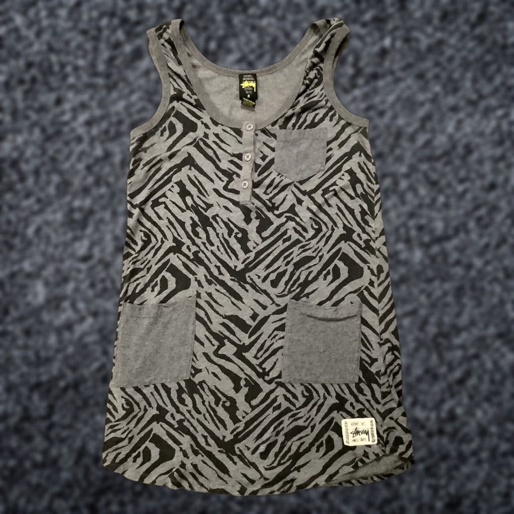 Vintage Stussy Tank Womens M Black Striped Tiger Pockets World Tribe Dress Sleeveless Scoop Neck Long Medium Size M / US 6-8 / IT 42-44 - 1 Thumbnail