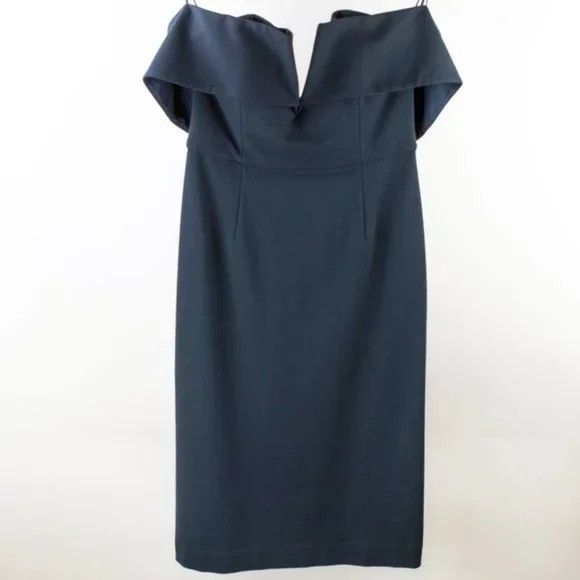 image of N Nicholas Navy Ponti Shoulder Band V Dress, Women's (Size Medium)