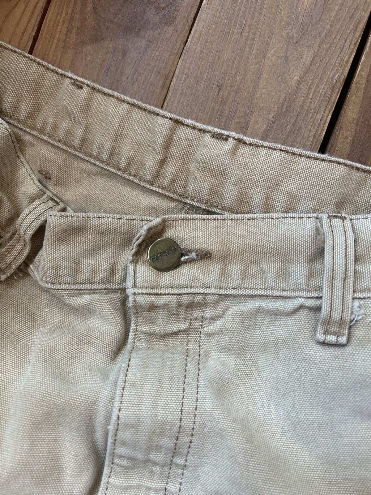 Carhartt × Vintage Vintage 90s Carhartt Tan Faded Distressed Carpenter Shorts Size US 32 / EU 48 - 3 Thumbnail
