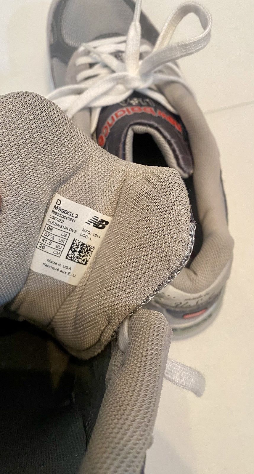 New Balance New Balance 990v3 Made in USA Gray White Suede Heritage 8 LN Size US 8 / EU 41 - 6 Thumbnail