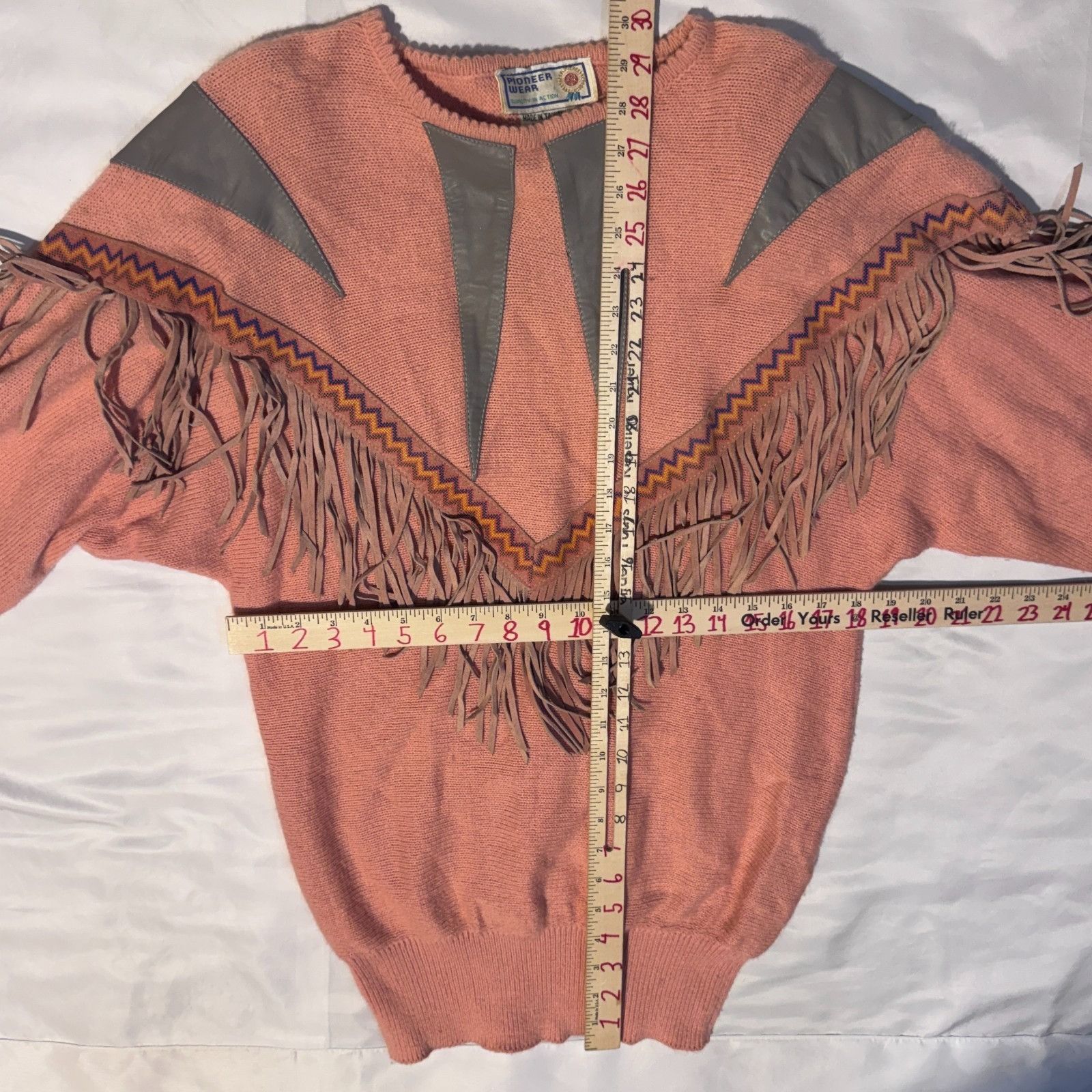 Other Vintage Pioneer Wear Pink Pastel Fringe Southwestern Sweater Size M / US 6-8 / IT 42-44 - 7 Thumbnail