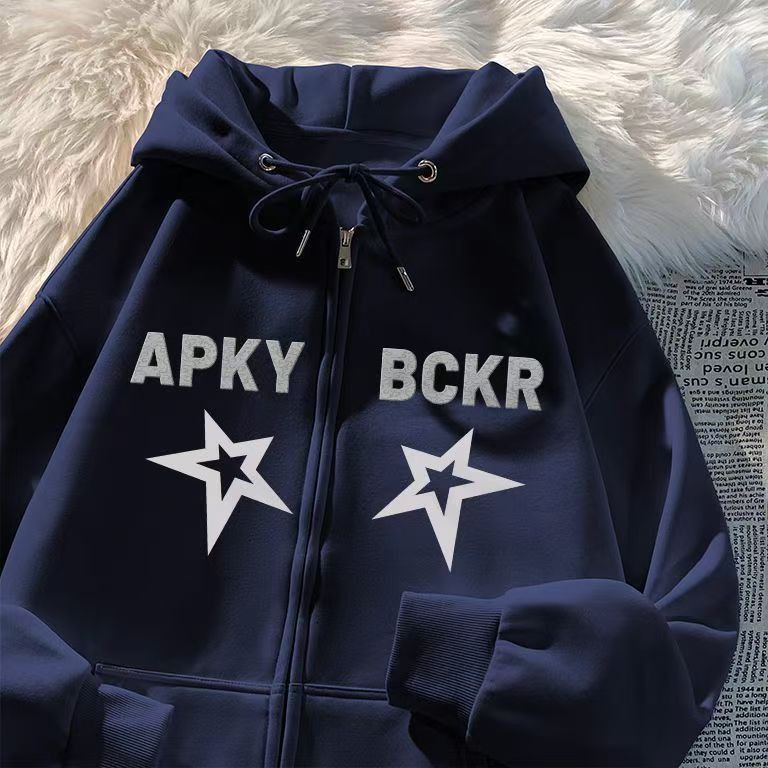 Vintage Navy Star & Letter Print Zip-Up Hoodie Size M Size US M / EU 48-50 / 2 - 2 Thumbnail