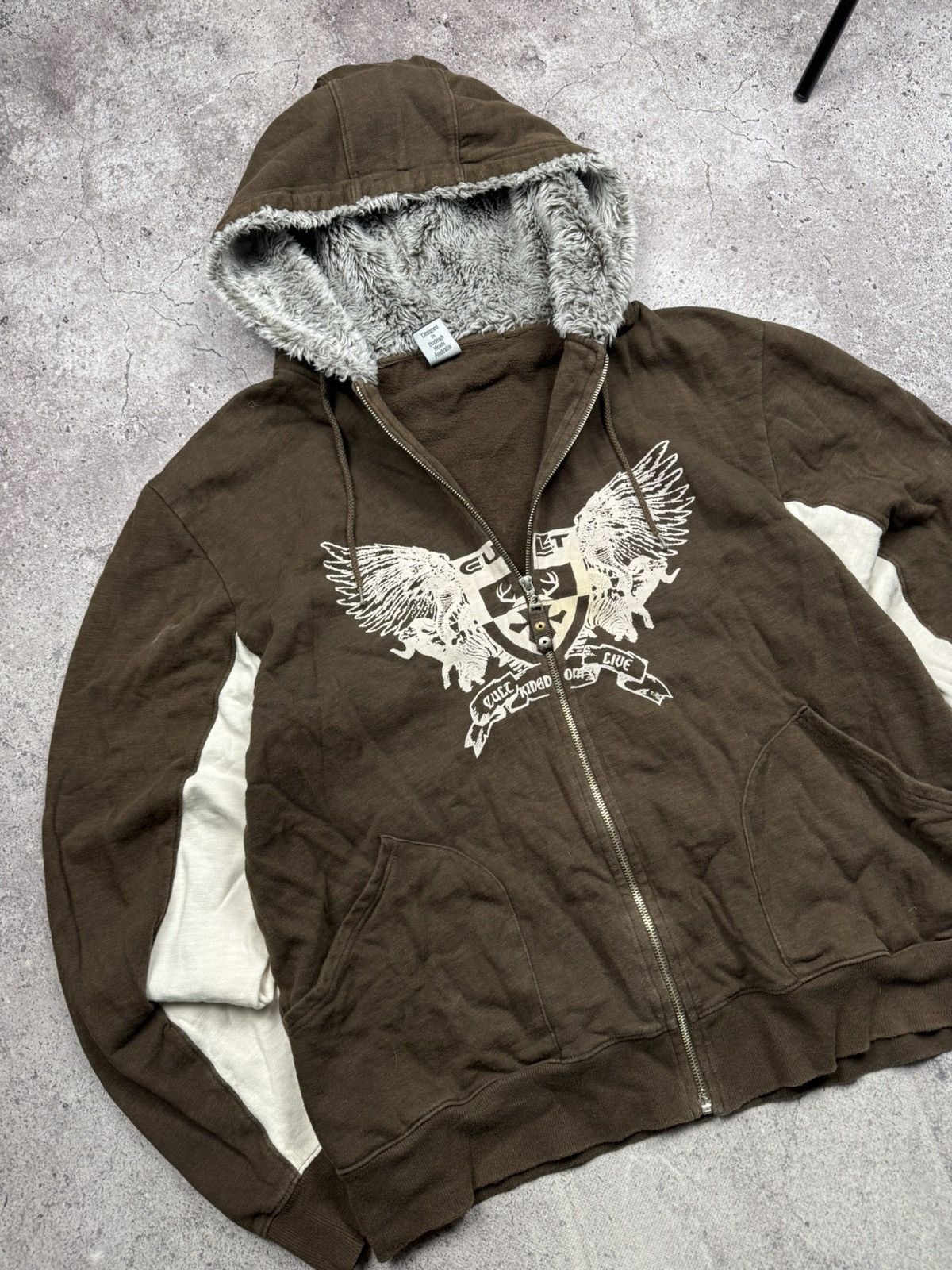 If Six Was Nine LGB Styled Cross Fur Brown Y2K Zip Hoodie