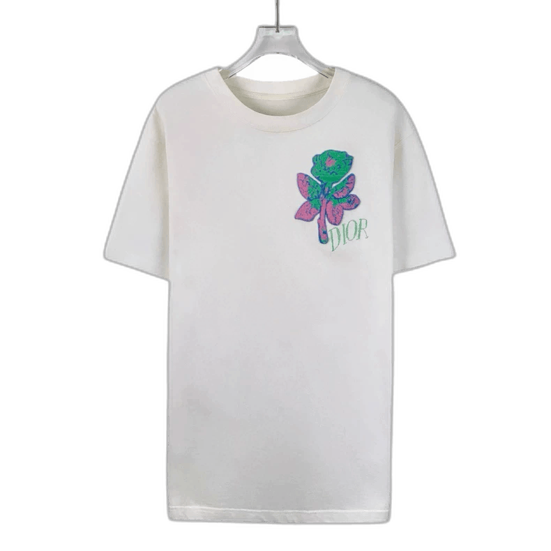 Dior White Rose Cotton Crew Neck T-Shirt Size XXS / US 00 / IT 34 - 1 Thumbnail