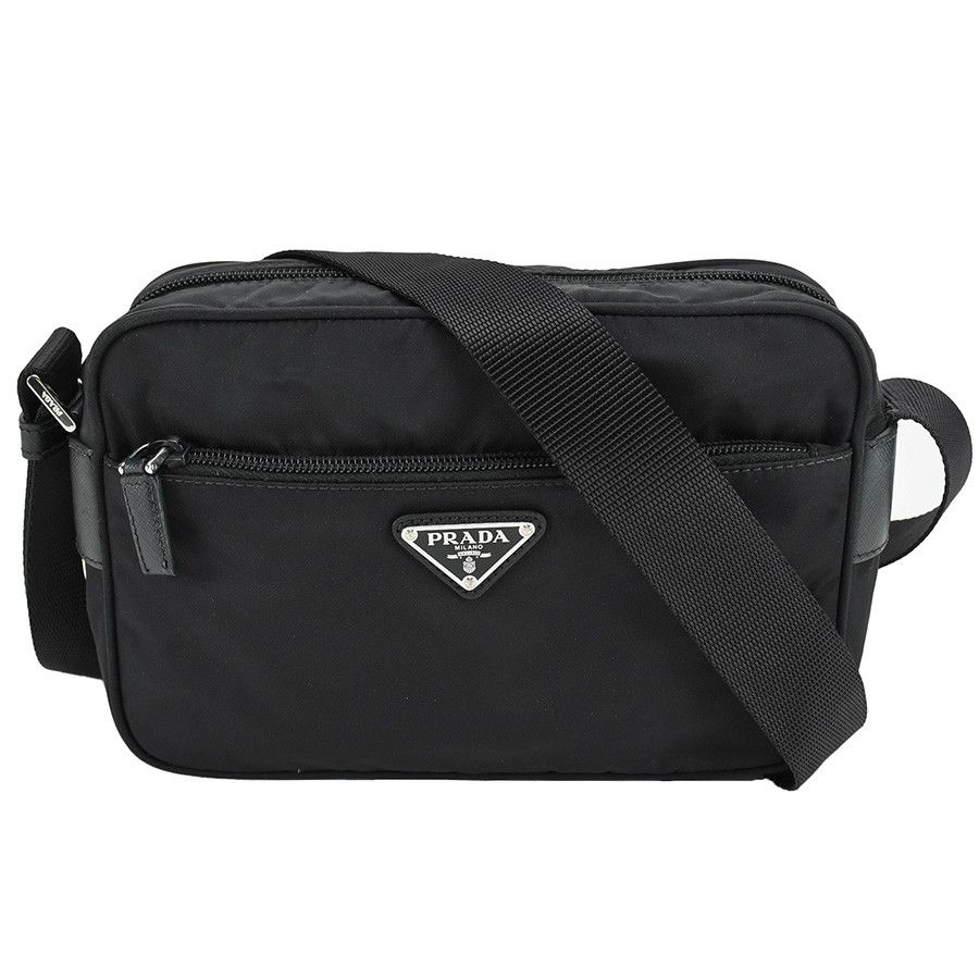 image of Prada Shoulder Bag Nylon Leather Black Silver Hardware, Women's