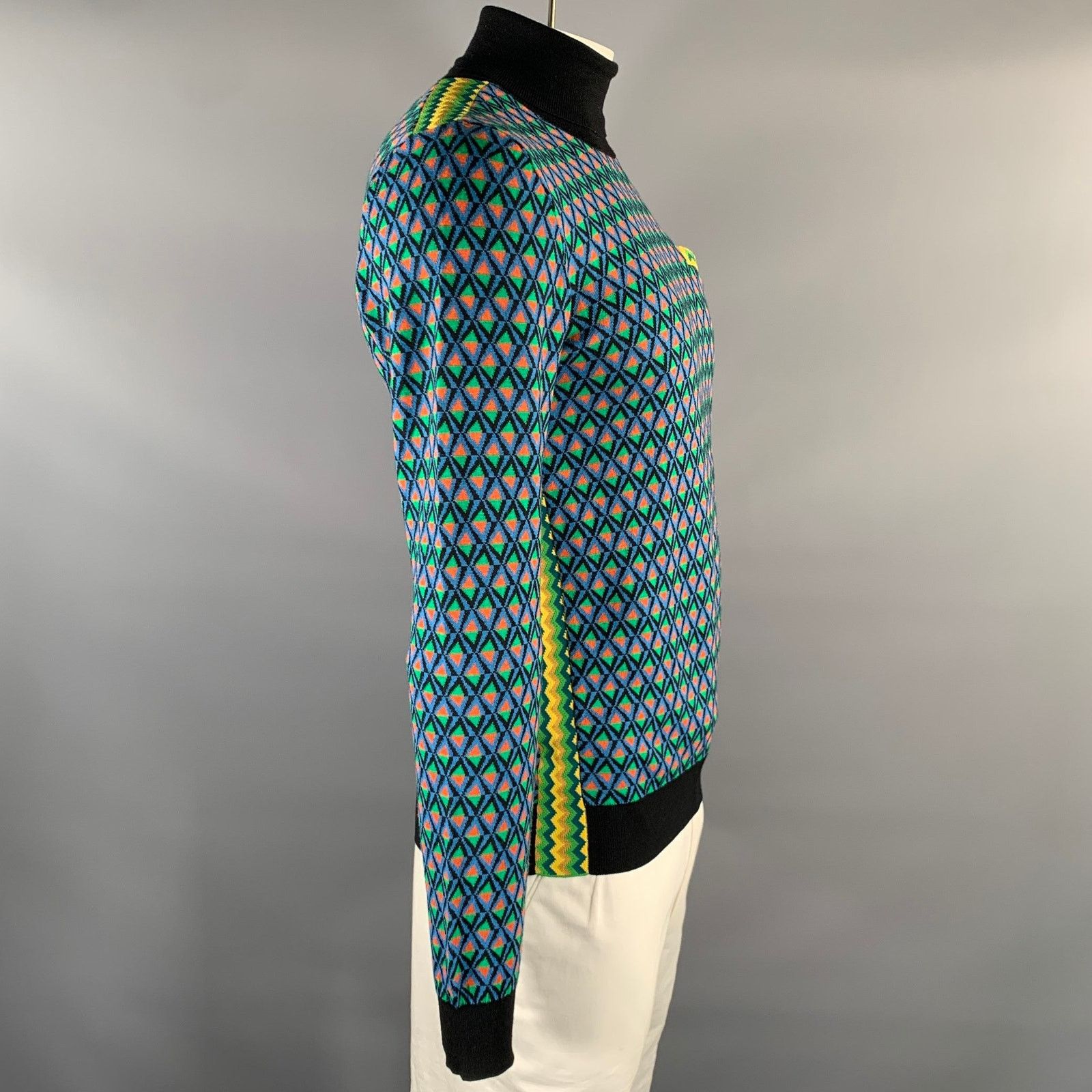 Prada PRADA Green Multi-Color Geometric Wool Poly Silk Sweater Size US L / EU 52-54 / 3 - 3 Thumbnail