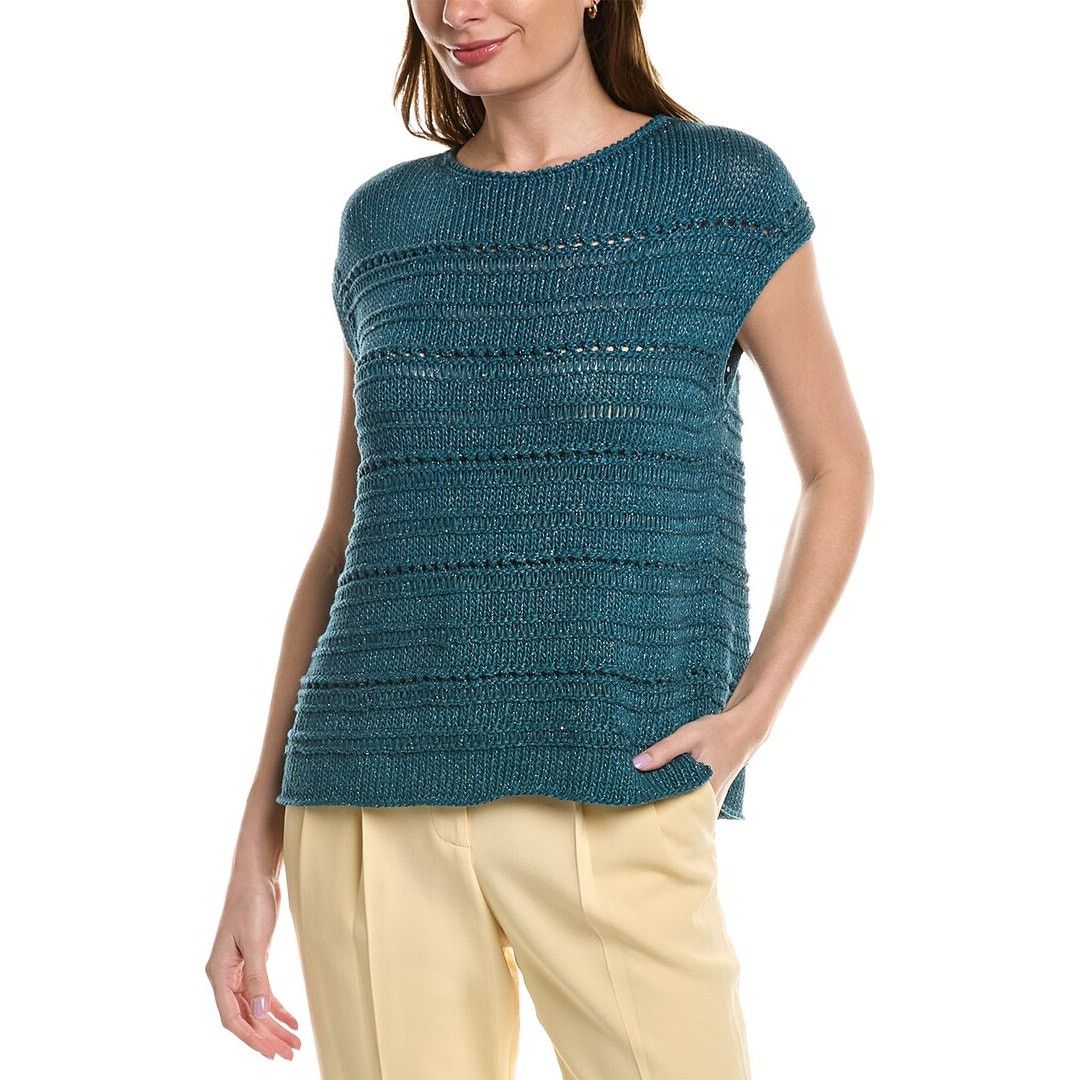 Lafayette 148 Lafayette 148 Knit Top Bateau Neck Cotton Silk Teal Medium Size M / US 6-8 / IT 42-44 - 3 Thumbnail