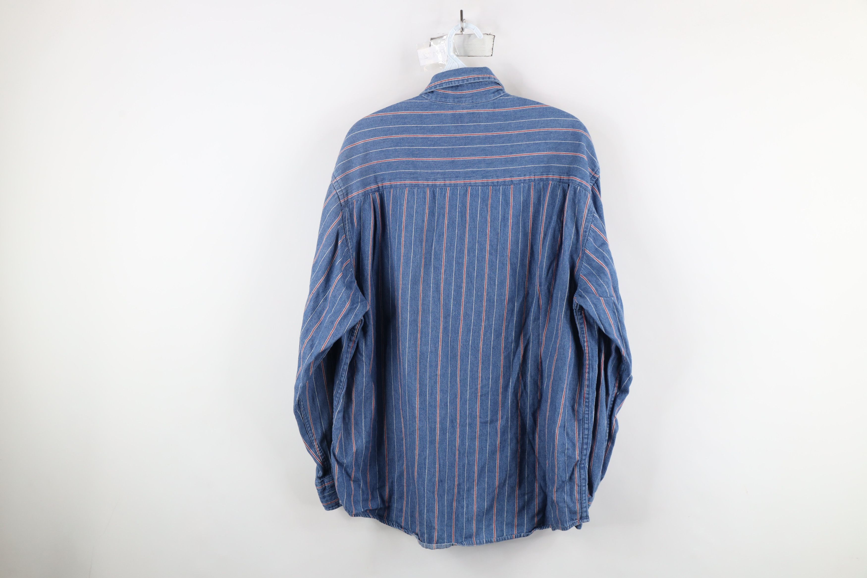 Vintage Vintage 90s Streetwear Striped Denim Jean Button Down Shirt Size US L / EU 52-54 / 3 - 7 Thumbnail