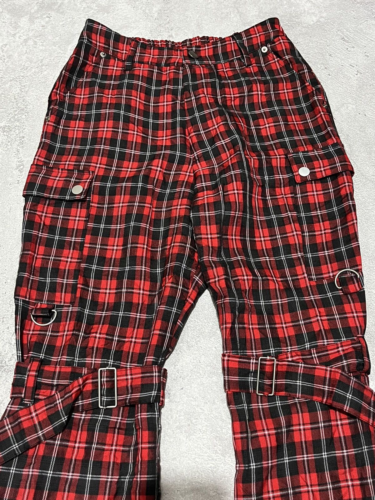 Japanese Brand Mad Punk Tartan Bondage Flare Pants Size 26" / US 2 / IT 38 - 3 Thumbnail