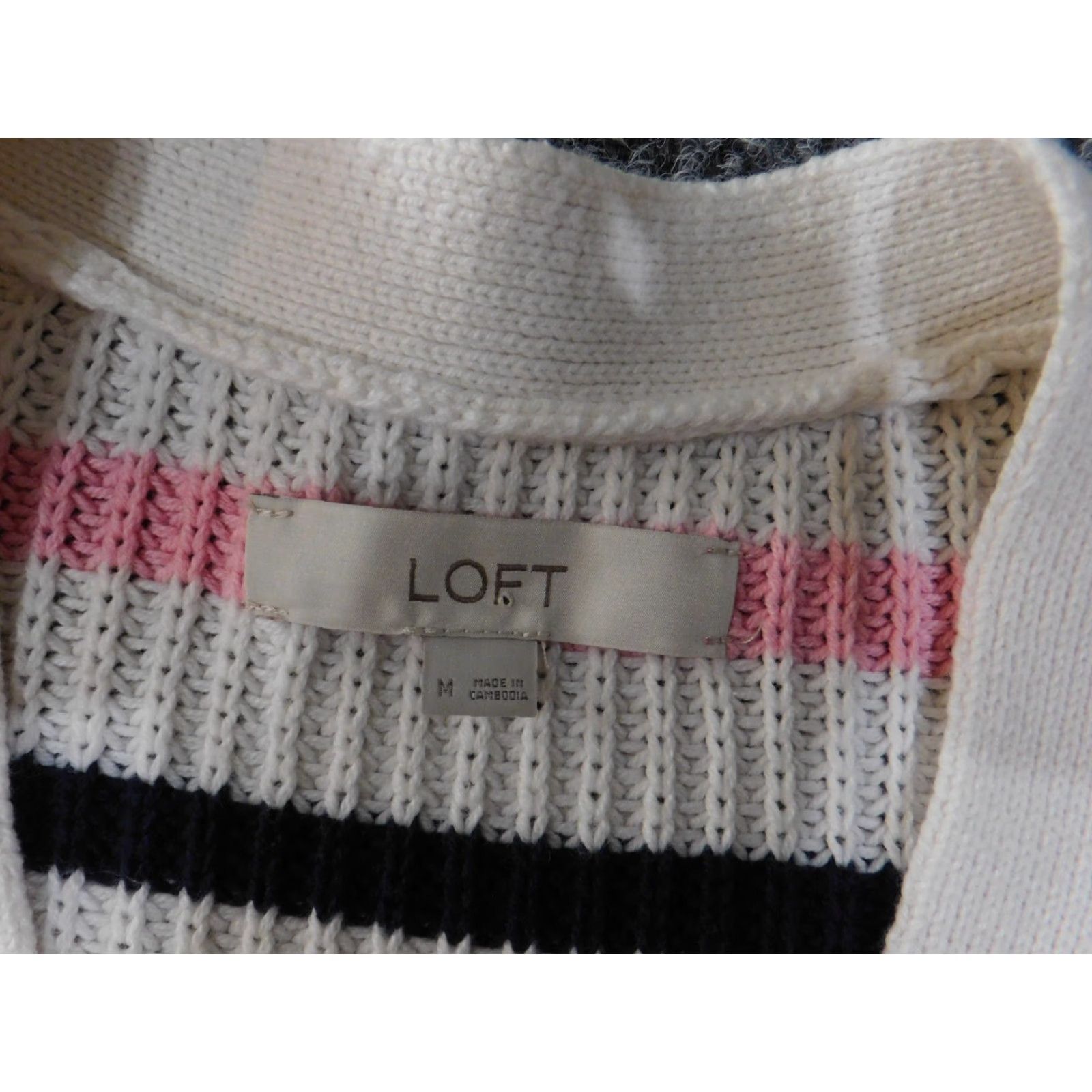 Loft LOFT Cardigan Sweater White Striped V-Neck Knit Long Sleeve M Regular Women Size M / US 6-8 / IT 42-44 - 5 Thumbnail
