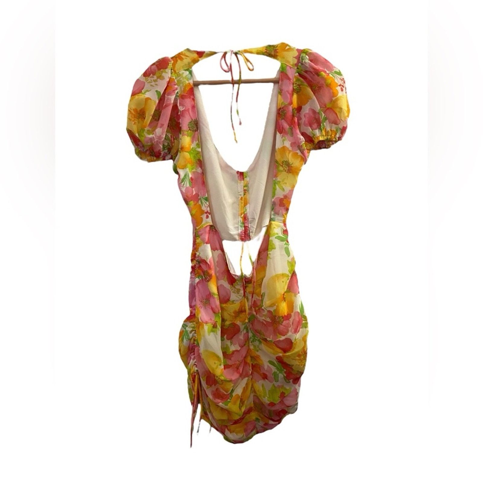 Other Isalis Floral Open Back Ruched Mini Dress L Size L / US 10 / IT 46 - 4 Thumbnail