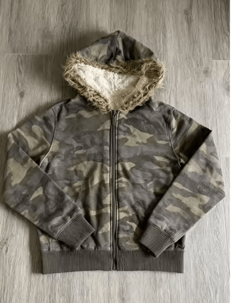 Japanese Brand Retro Camouflage Fur Collar Zipper Hoodie Size L / US 10 / IT 46 - 4 Thumbnail