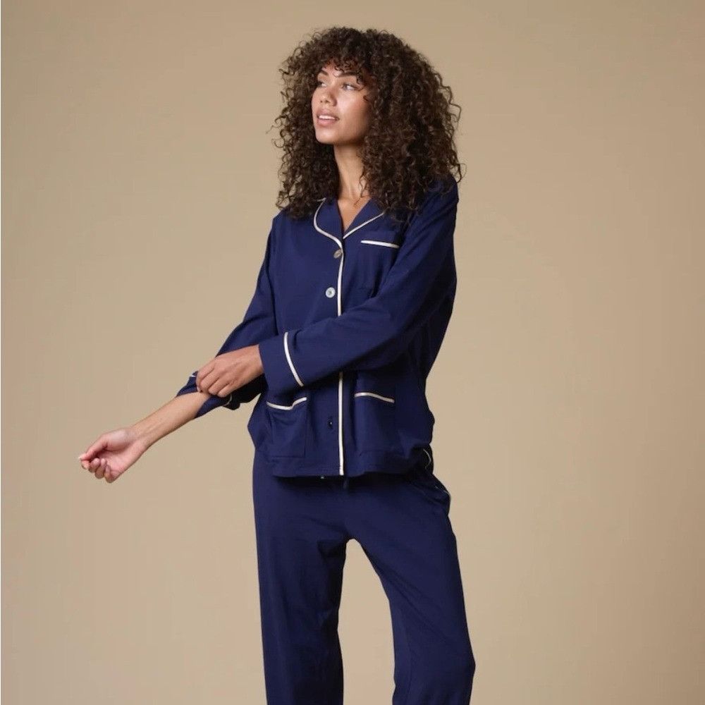 Other KIP Women's Luxe Stretch Cotton Pajama Set in Midnight Blue Size XS / US 0-2 / IT 36-38 - 6 Thumbnail