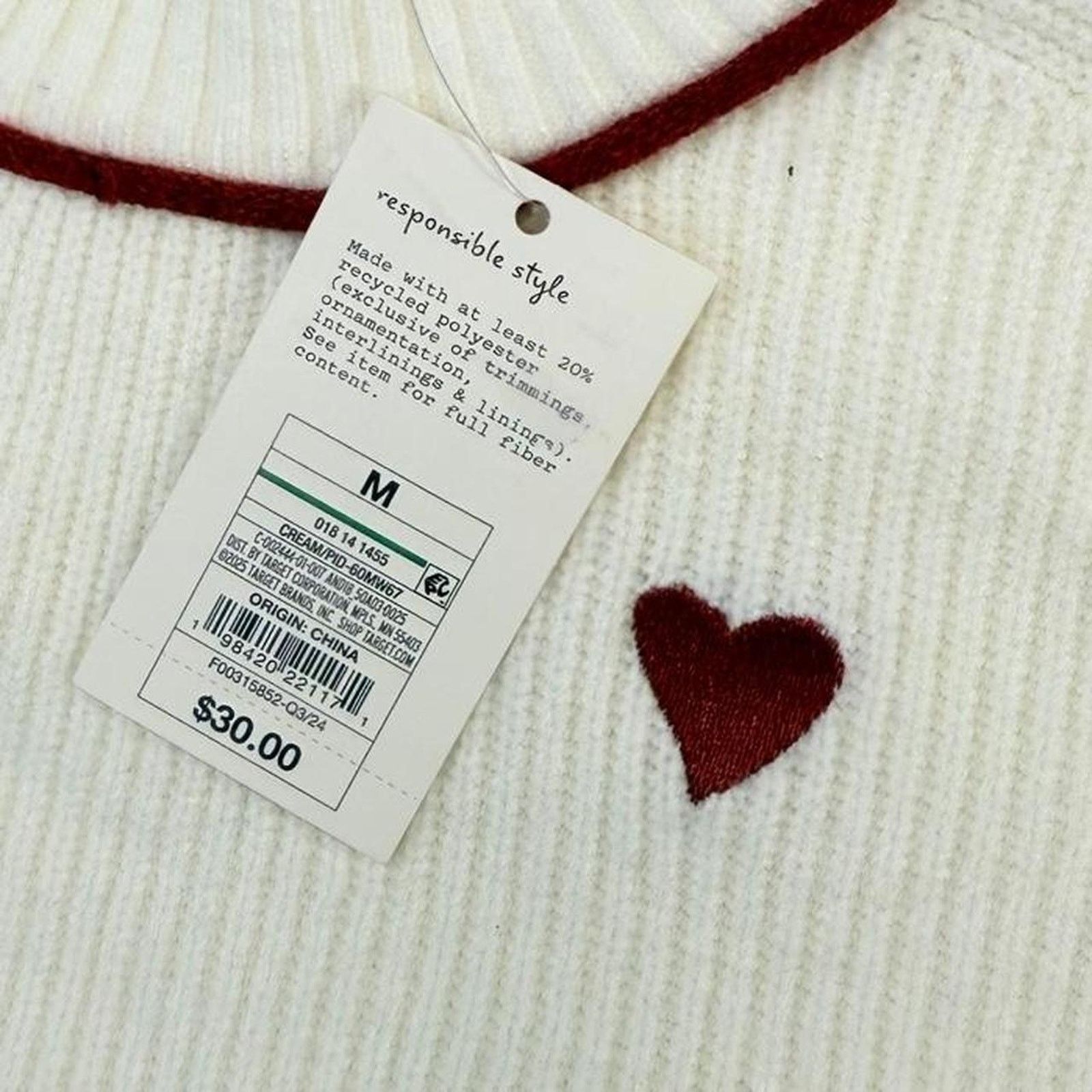 & Other Stories NWT Target Cream and red heart sweater Size M / US 6-8 / IT 42-44 - 4 Thumbnail