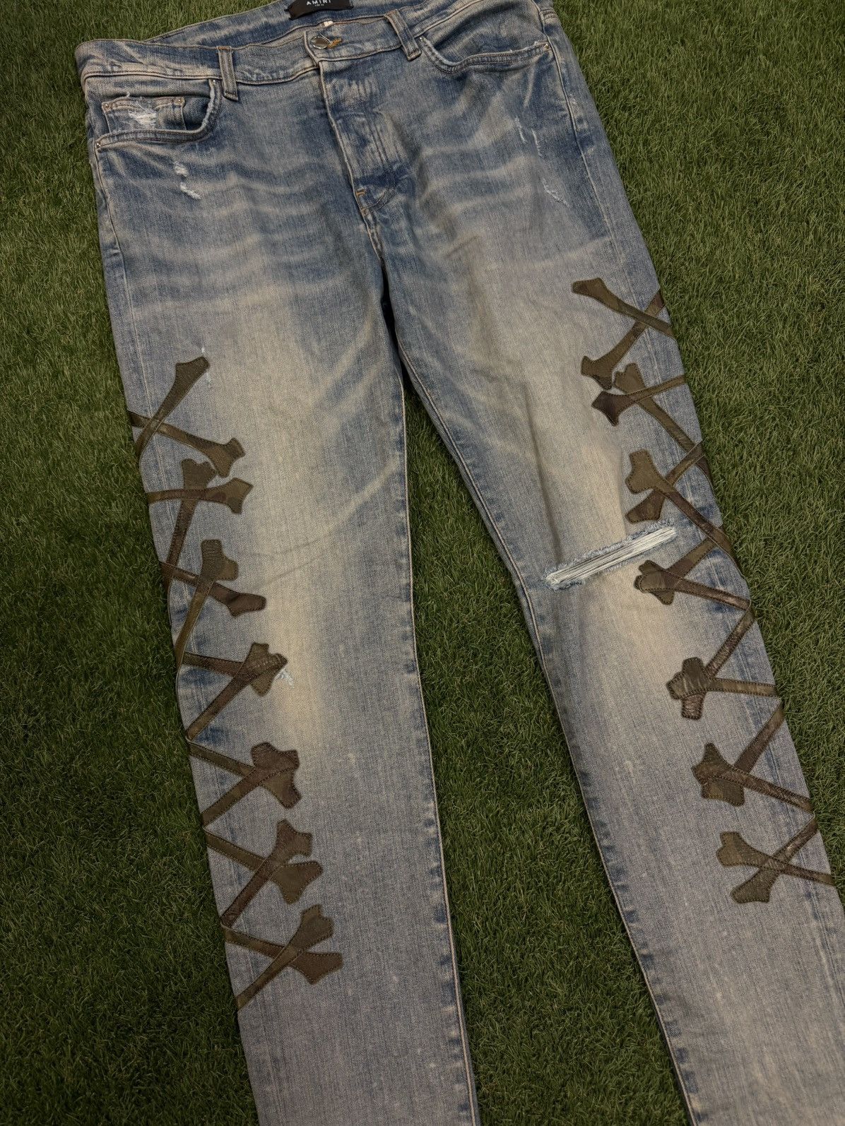 Amiri Amiri Jeans “Bones” Blue Pants Green Patch Rare Size 36 🧼 Size US 36 / EU 52 - 4 Thumbnail
