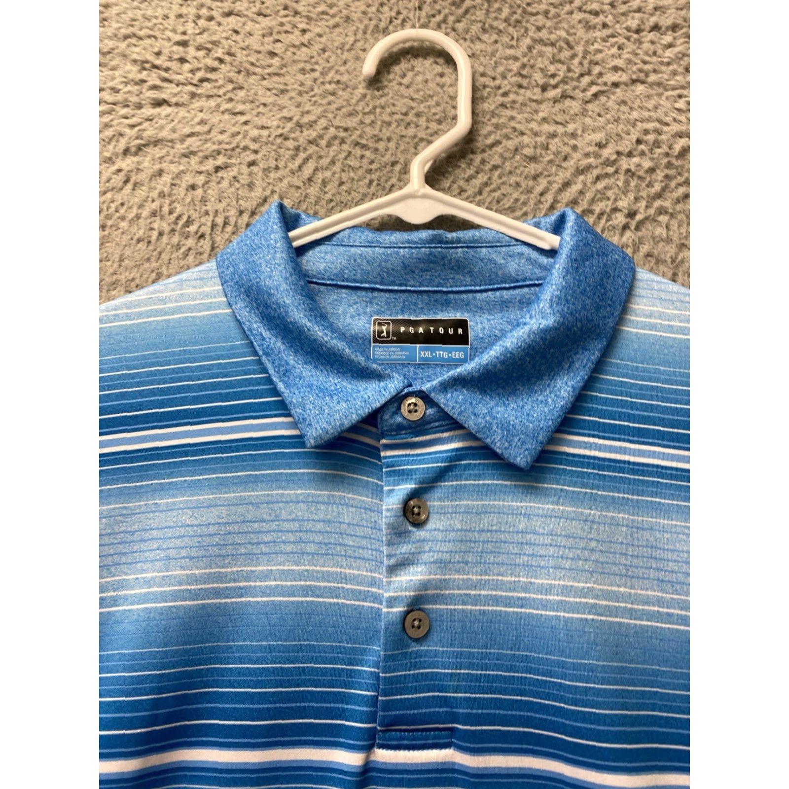 PGA Tour PGA Tour Polo Shirt Mens Blue Stripe 2XL Short Sleeve Pullover Polyester Size US XXL / EU 58 / 5 - 3 Thumbnail