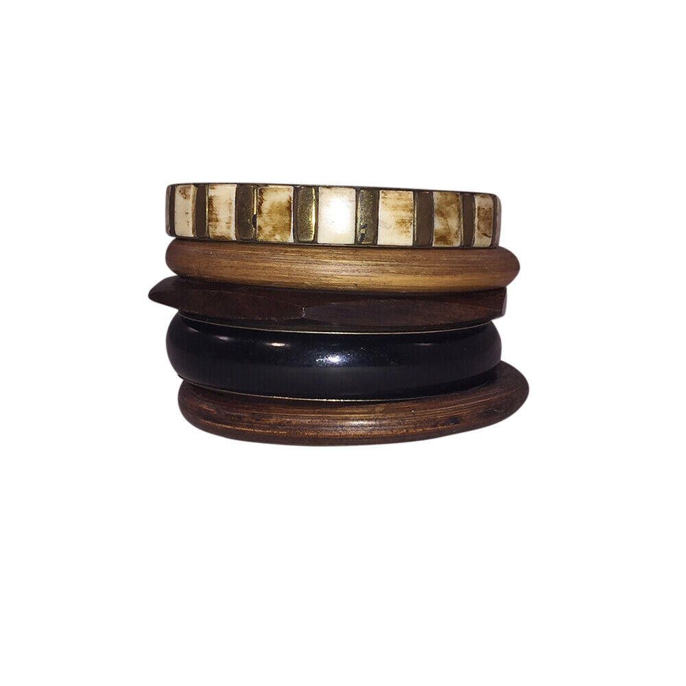 Designer Vintage Wood & Yak Bone Bangle Set Size ONE SIZE - 1 Thumbnail