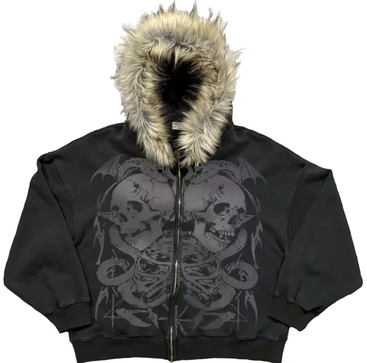 Other Fashion Punk Y2K Goth Grunge Skull Dragon Fur Hoodies Size US XL / EU 56 / 4 - 1 Thumbnail