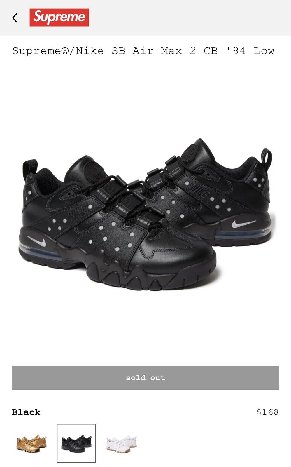 Nike × Supreme Nike SB Air Max 2 CB '94 Low “Black” Size US 7.5 / EU 40-41 - 1 Thumbnail