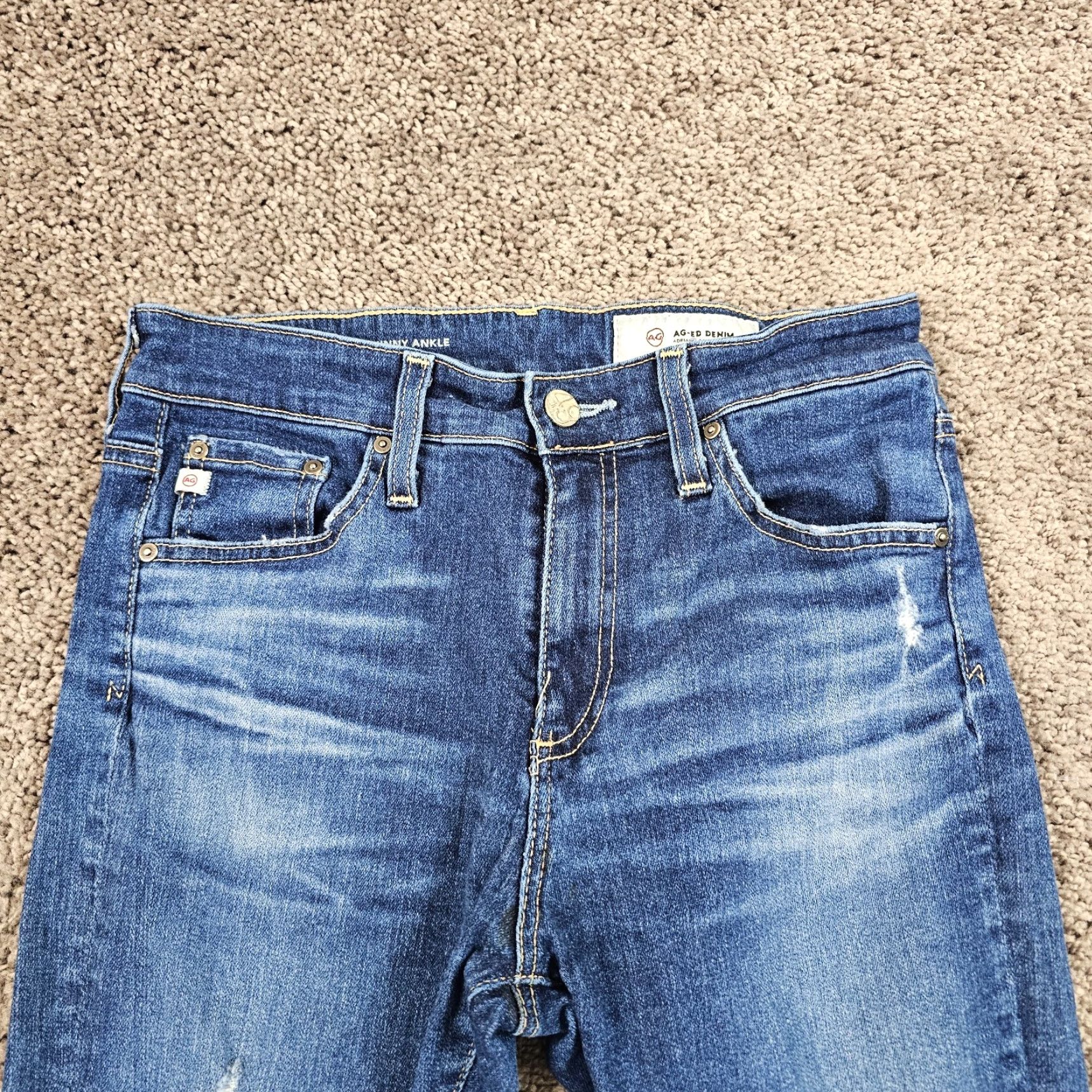 Vintage AG Adriano Goldschmied Jeans Skinny AG Farrah Dark Blue 26 Regular Inseam 28 Women denim, distressed, stretch, blue jeans, 90s-inspired? (adjust) Size 26" / US 2 / IT 38 - 2 Thumbnail