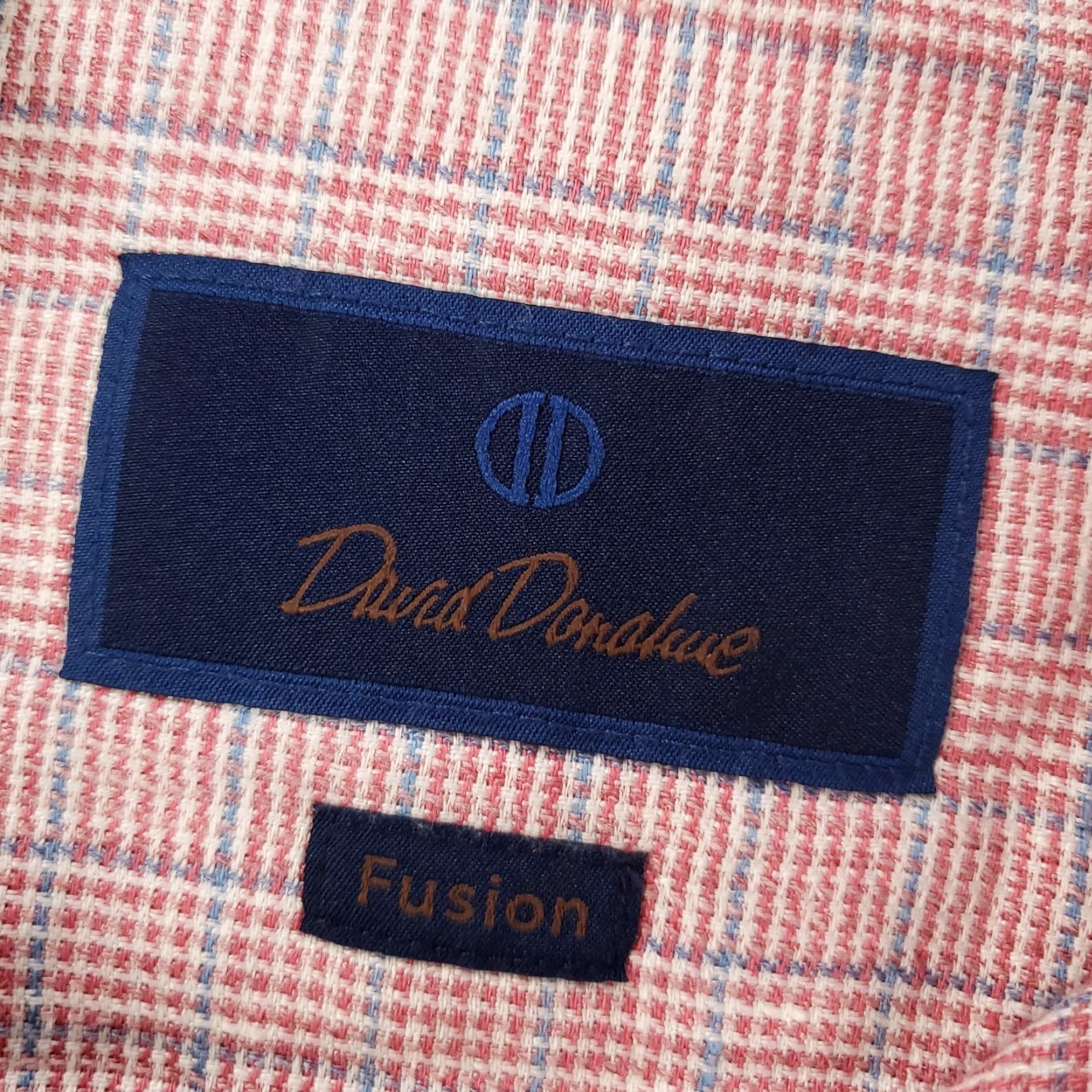David Donahue David Donahue Mens Button-Up Shirt Linen Houndstooth Small Fold Collar Pocket Breathable Classic Denim? Size US S / EU 44-46 / 1 - 4 Thumbnail