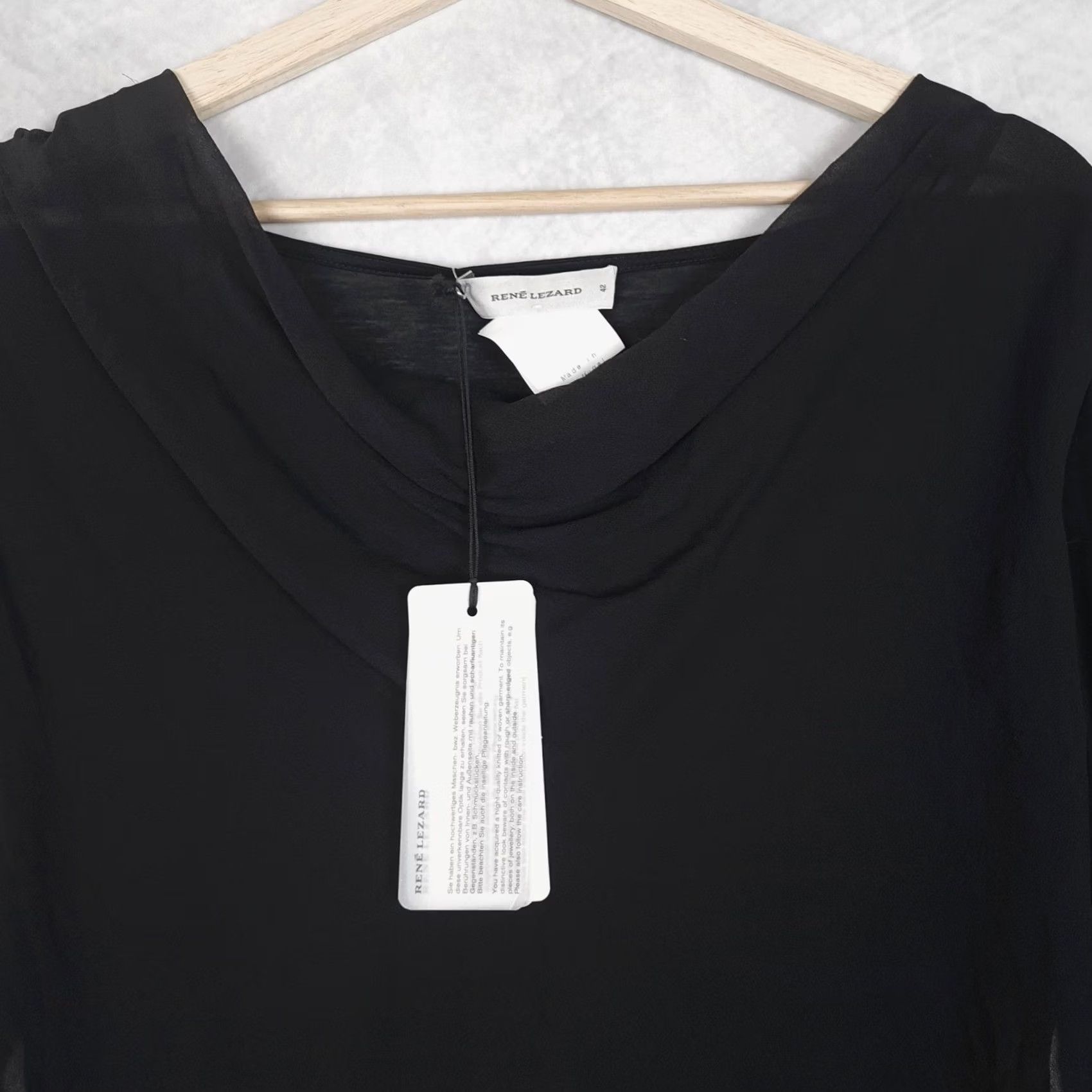 Vintage RENE LEZARD Tunic Women 42 Black Sheer Cowl Neck Lyocell Silk Flowy Tunic Size M / US 6-8 / IT 42-44 - 3 Thumbnail