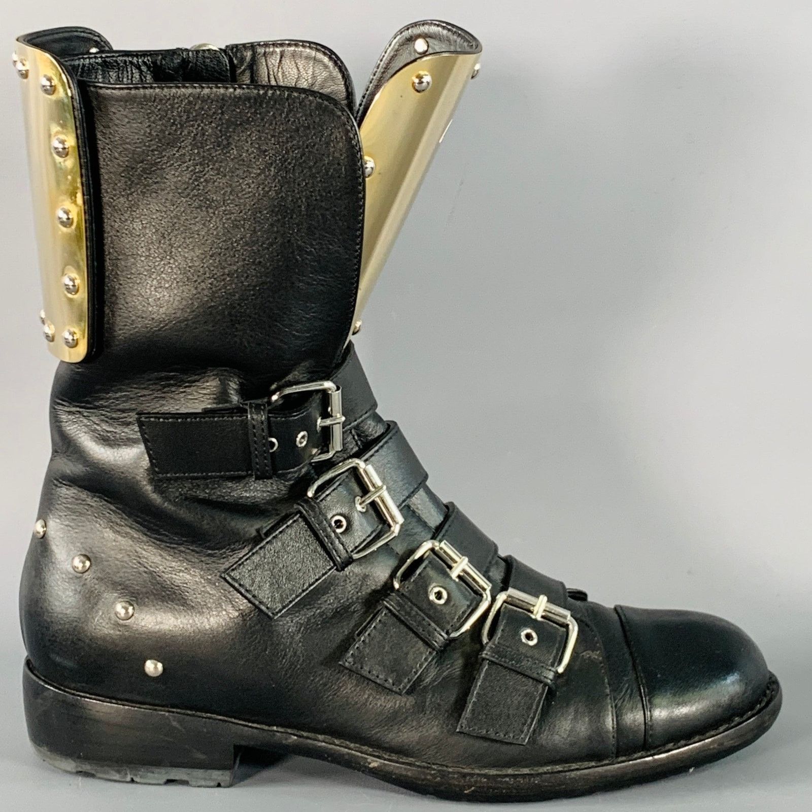Giuseppe Zanotti 7 Black Gold Leather Metal Buckles Lace-Up Zipper Boots Size US 7 / EU 40 - 2 Thumbnail