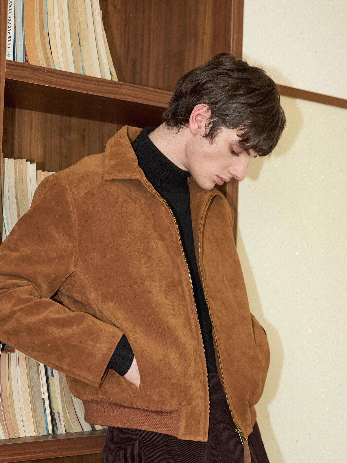 Vintage Brown Suede Bomber Jacket, Classic Zip-Up Jacket Size US M / EU 48-50 / 2 - 2 Thumbnail