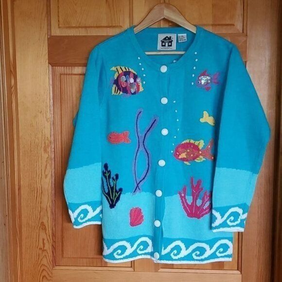 Vintage Storybook Knits Vintage Hand Knitted Aquatic Fish Themed Li Size S / US 4 / IT 40 - 2 Thumbnail