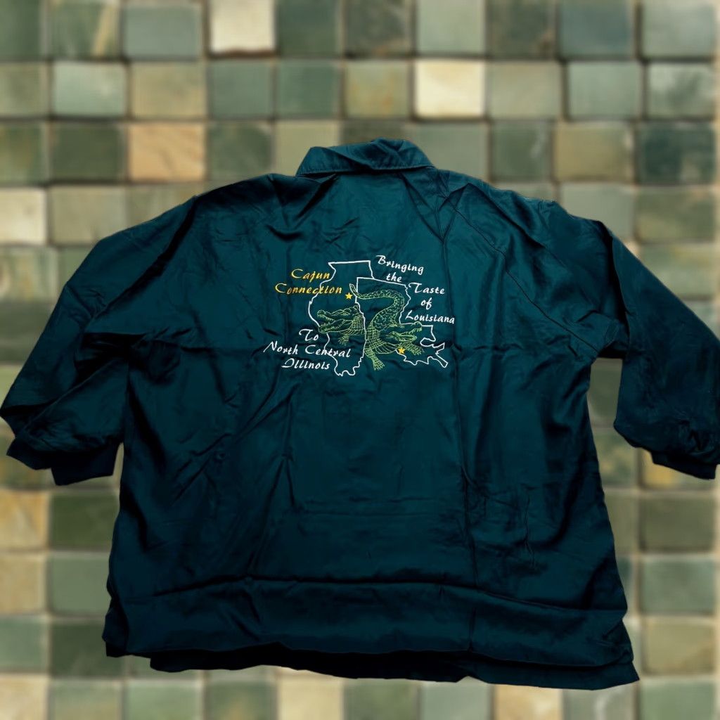 VINTAGE West Ark Bomber Jacket Men’s 2XL Green Microfiber Cajun Connection Alligator 90s USA