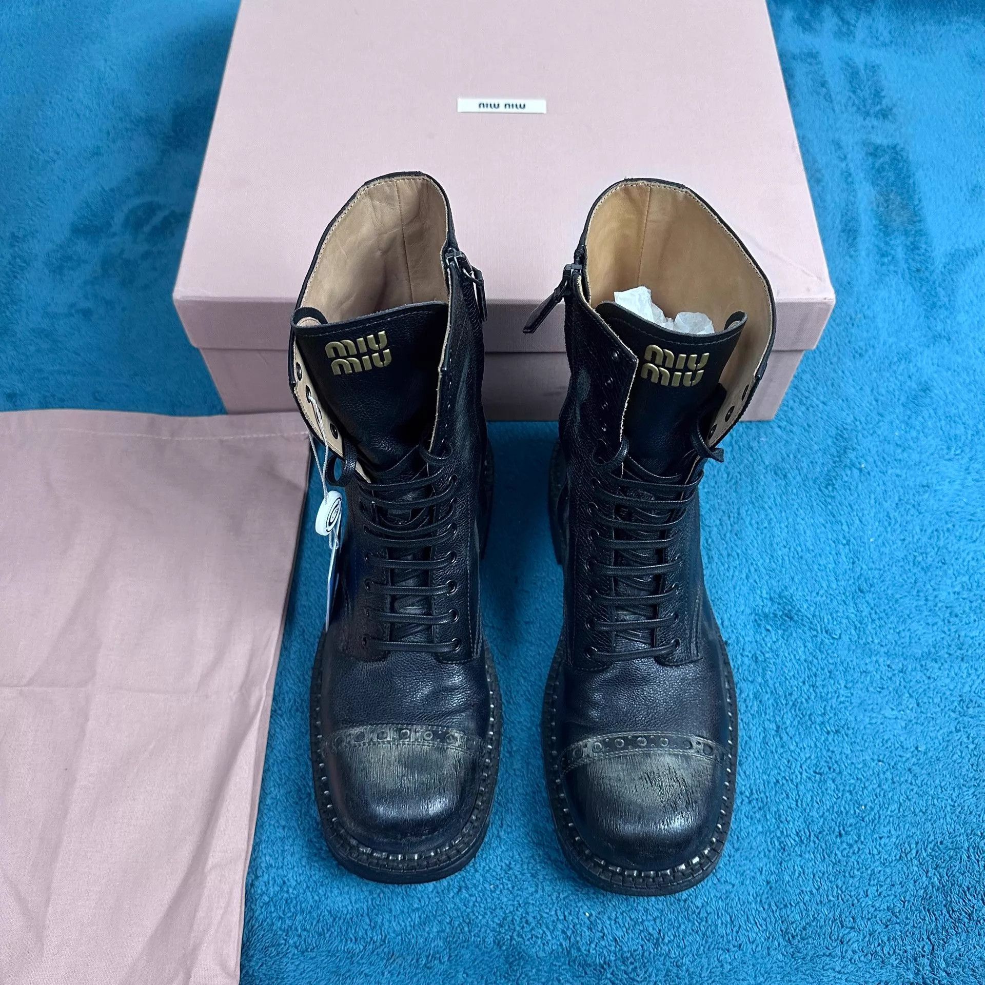 Miu Miu MIU MIU FW24 NY Distressed Block Heel Short Boot Black Size 38 Size US 7.5 / IT 37.5 - 1 Thumbnail