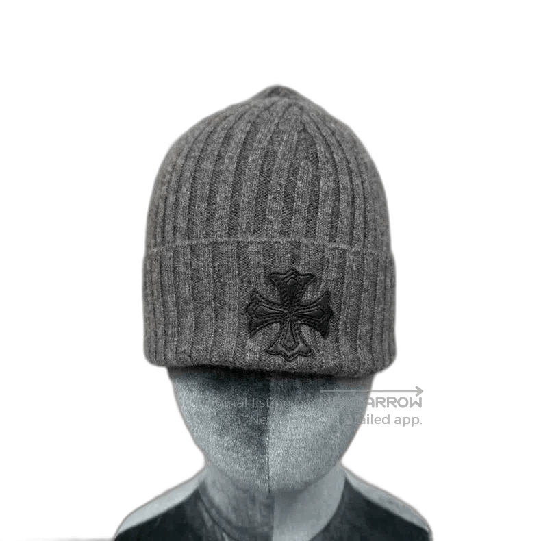 CHROME HEARTS ダークグレー ビーニー Chrome Hearts gray knitted beanie with cross logo | Grailed