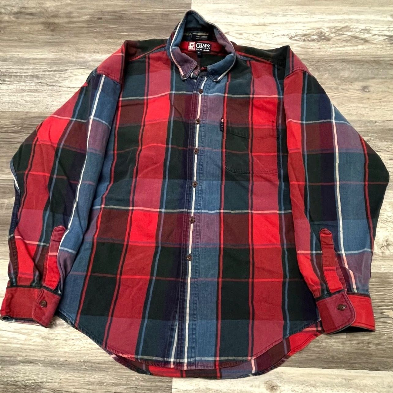 Ralph Lauren VINTAGE Chaps Ralph Lauren Red Blue Plaid Shirt XL Mens Heavy Flannel Button Down Long Sleeve Cotton Size US XL / EU 56 / 4 - 2 Thumbnail