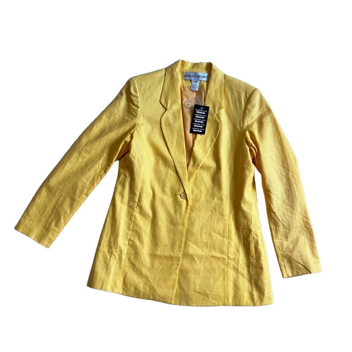 Adolfo Dominguez Adolfo Studio linen Blazer Open Front Fashion Long Sleeve Ye Size L / US 10 / IT 46 - 2 Thumbnail