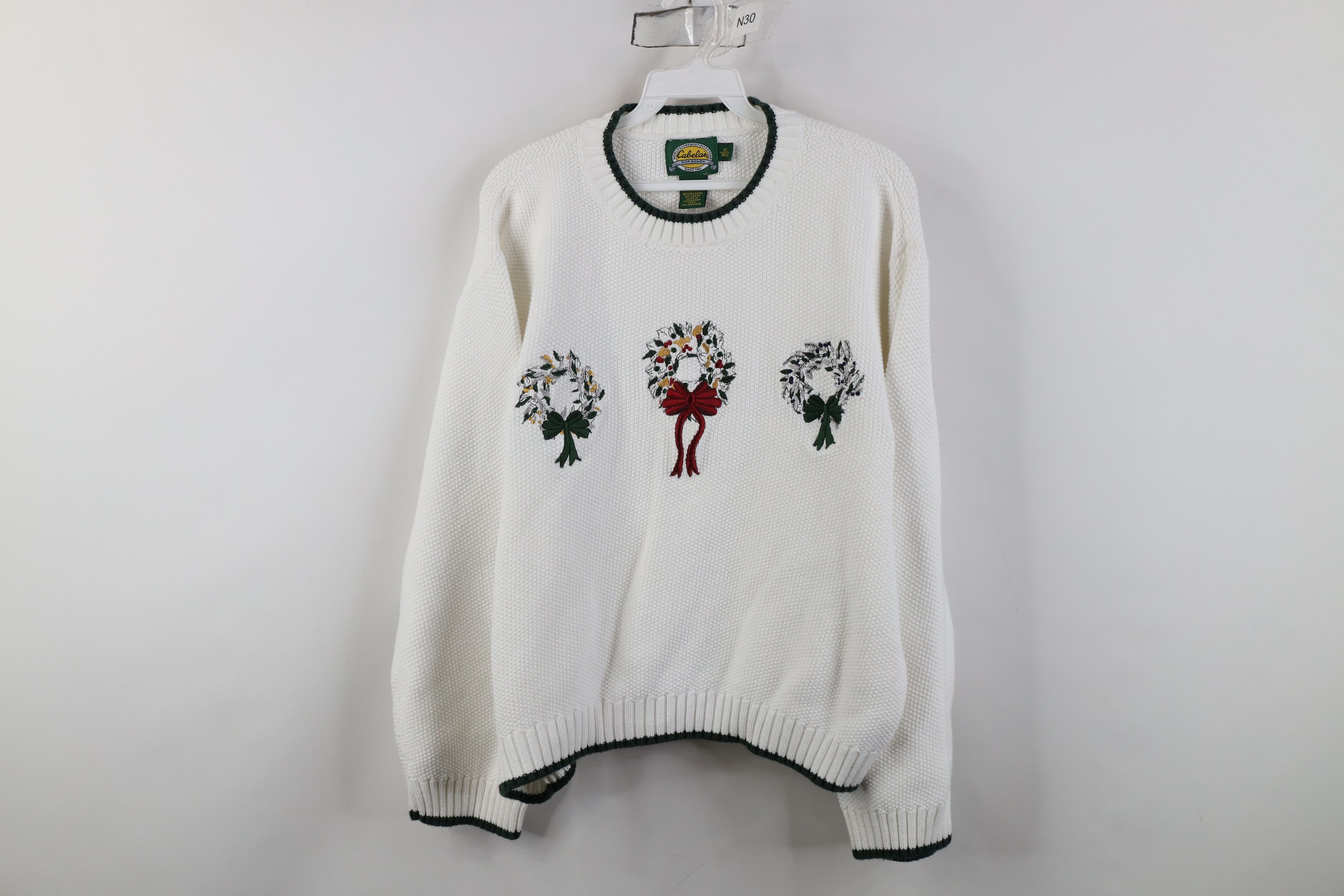 Cabelas Vintage 90s Cabelas Cotton Knit Christmas Wreath Sweater Size XL / US 12-14 / IT 48-50 - 1 Thumbnail