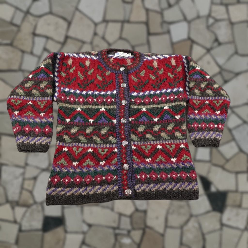 Vintage VINTAGE Icelandic Design Sweater Cardigan Womens S Red Wool Fair Isle 90s Size S / US 4 / IT 40 - 1 Thumbnail