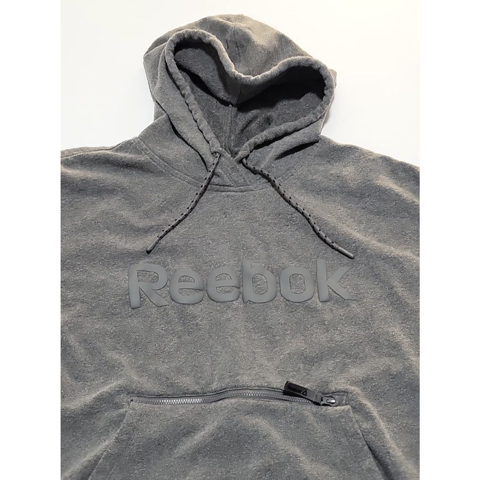 Reebok Reebok Hoodie Pullover L Gray Spellout Graphic Print Zipper Pocket Gym Training Mens L Regular Fleece 60/40 Size US L / EU 52-54 / 3 - 5 Thumbnail