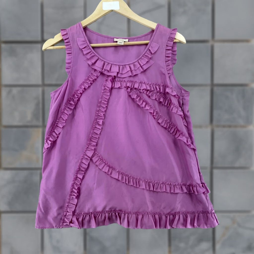 J.Crew J.Crew Tank Top Womens Size 6 Purple Silk Ruffle Detail Sleeveless Round Neck Shirt Adult Regular Purple Silk Tank Top Womens Size 6 Size M / US 6-8 / IT 42-44 - 1 Thumbnail