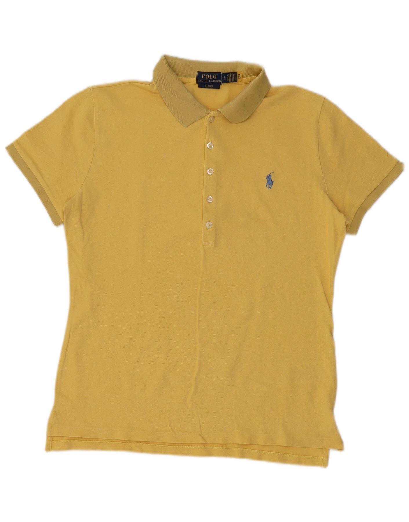 Polo Ralph Lauren Womens Slim Fit Polo Shirt UK 14 Large Yellow Cotton Size S / US 4 / IT 40 - 1 Thumbnail