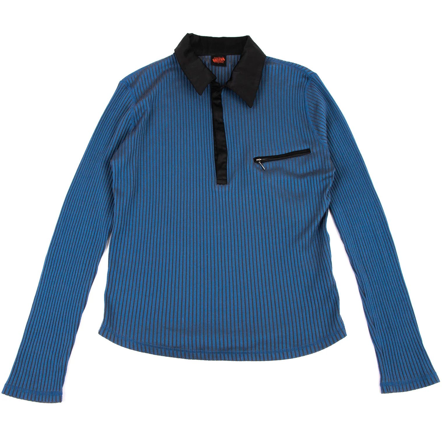 Jean Paul Gaultier Satin Color Ribbed Long Sleeve Polo Shirt in Blue Black Size US M / EU 48-50 / 2 - 1 Thumbnail