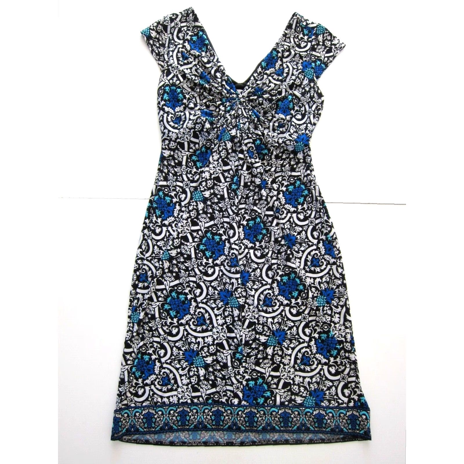 Vintage London Times Dress Cap Sleeve Sheath Floral Paisley Ruched Black 6 Womens Vintage? Size M / US 6-8 / IT 42-44 - 2 Thumbnail