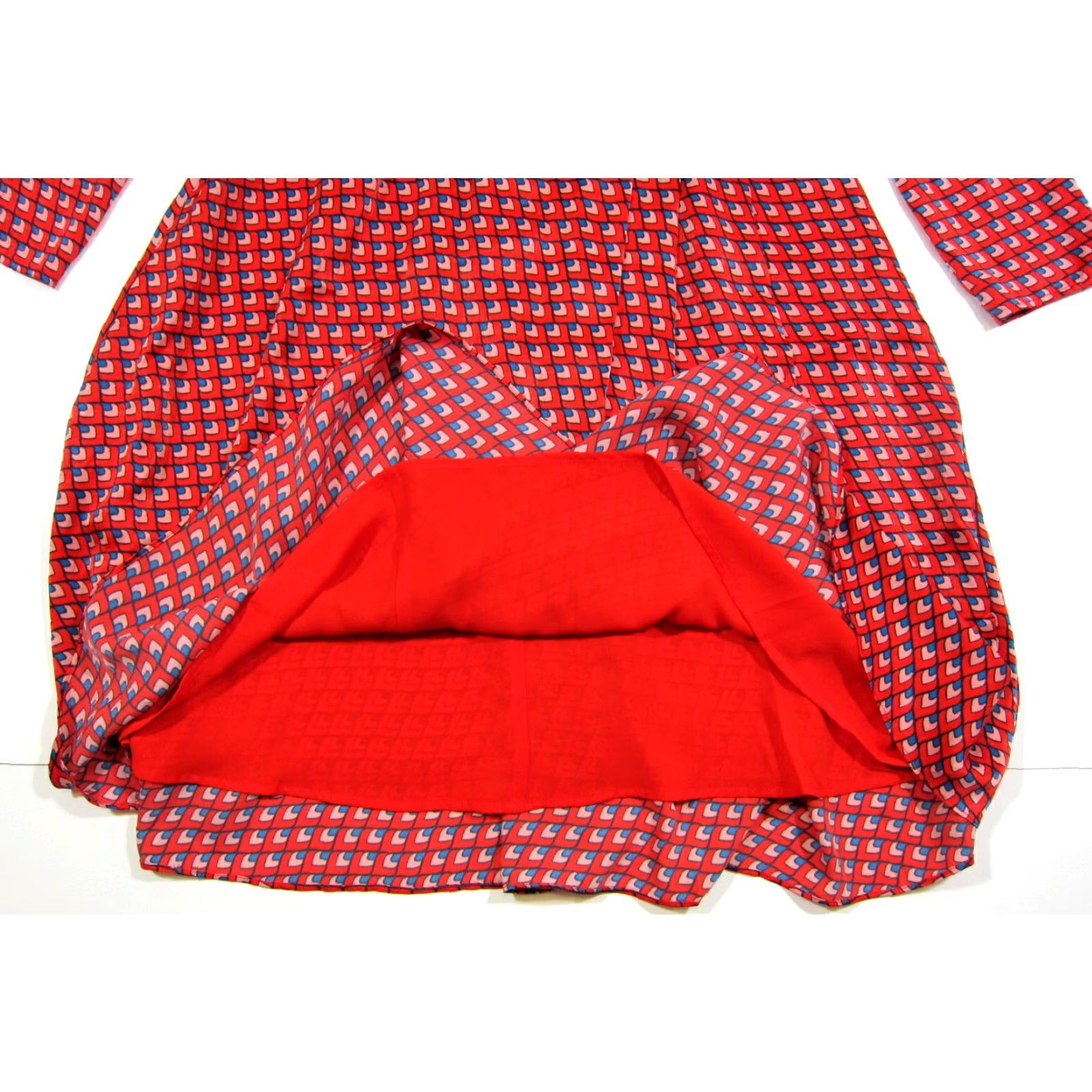 Vintage Halogen Red Blue Pink Silky Geometric Long Sleeve V-Neck Long Dress Women 6 Size M / US 6-8 / IT 42-44 - 6 Thumbnail