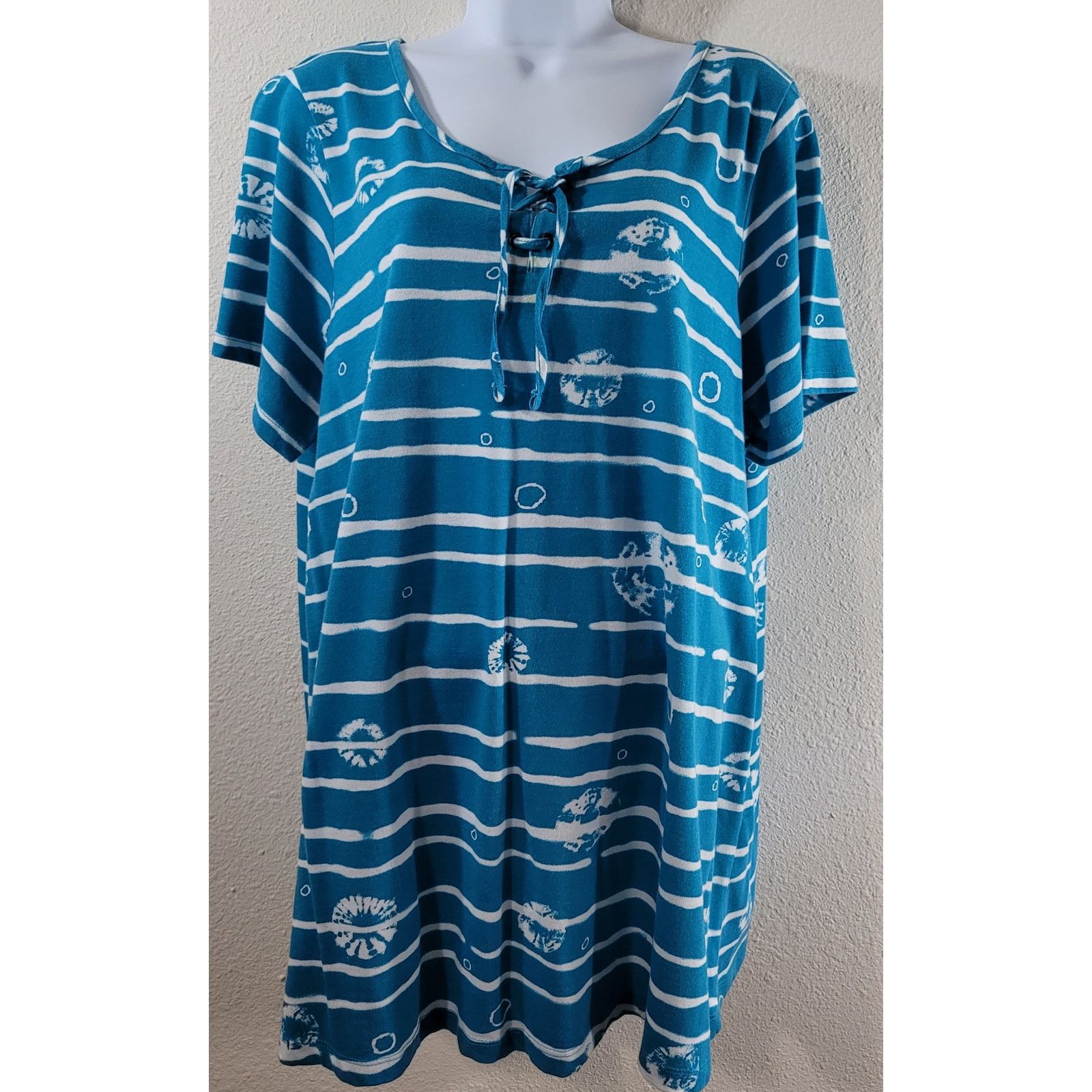 Other Woman Within Teal White Striped Round Neck Top 1X Plus Size XXL / US 16-18 / IT 52-54 - 1 Thumbnail
