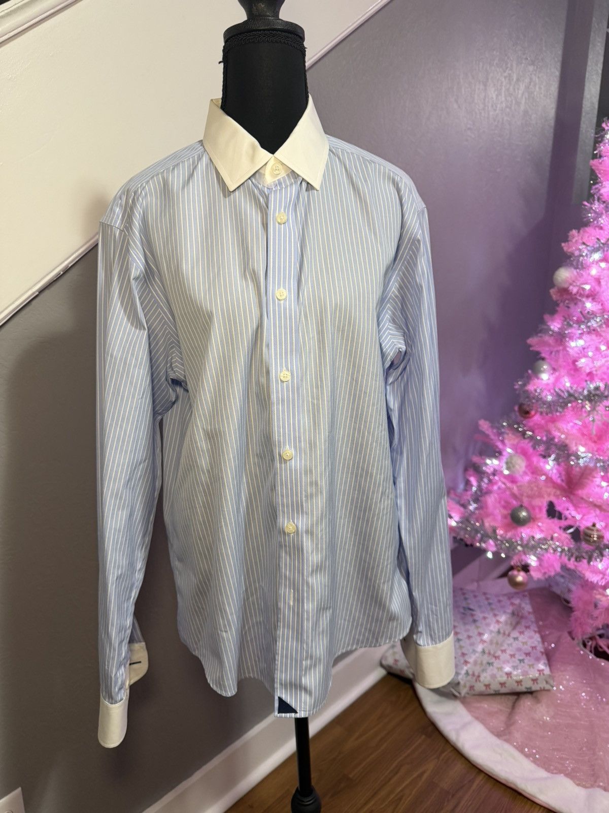 UNTUCKit Untuckit Blue & White Striped Dress Shirt Size Medium Size US M / EU 48-50 / 2 - 1 Thumbnail