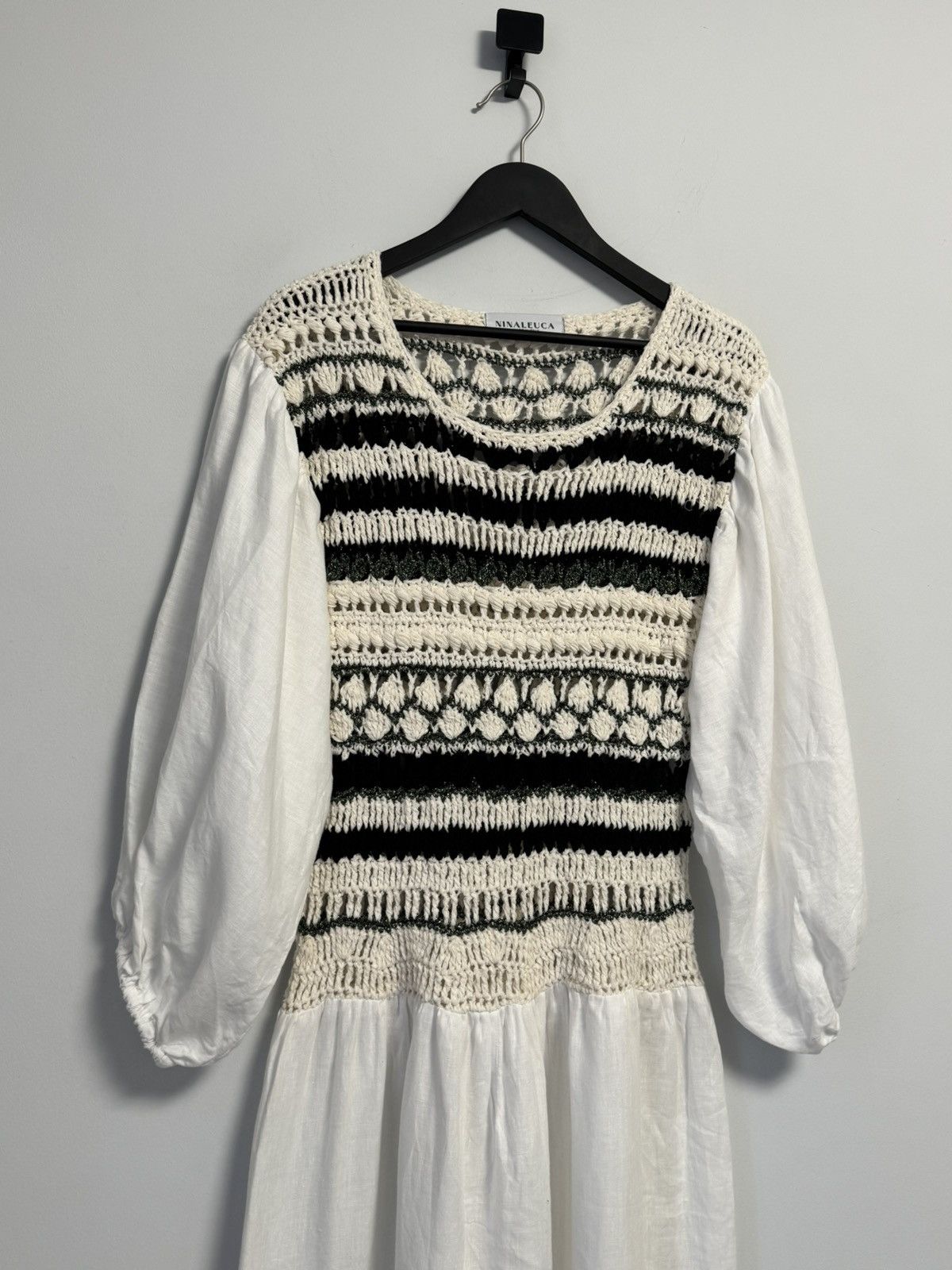 Other NINALEUCA Crochet Boho Dress–White Linen Maxi with Knit Top Size M / US 6-8 / IT 42-44 - 6 Thumbnail