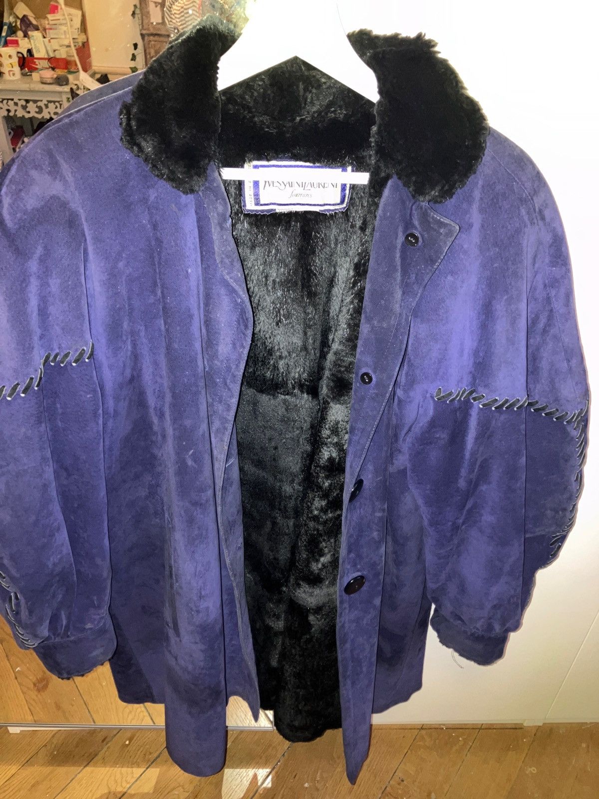Yves Saint Laurent Manteau Yves Saint Laurent daim bleu & fourrure de lapin Size M / US 6-8 / IT 42-44 - 1 Thumbnail