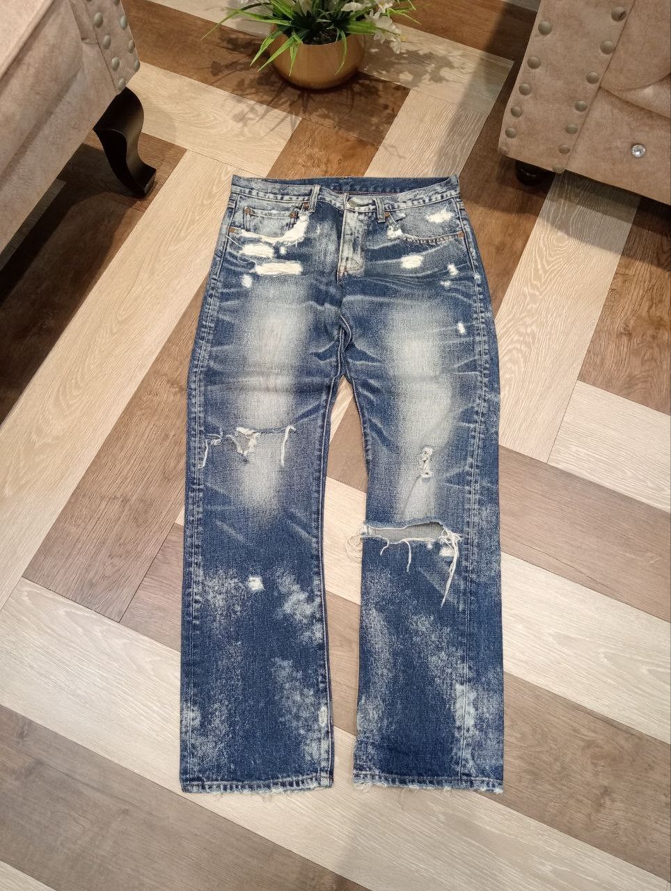 Japanese Brand RNA THE ALTERNATIVE SYNDROME BLUE DISTRESSED DENIM PANTS Size US 31 - 1 Thumbnail