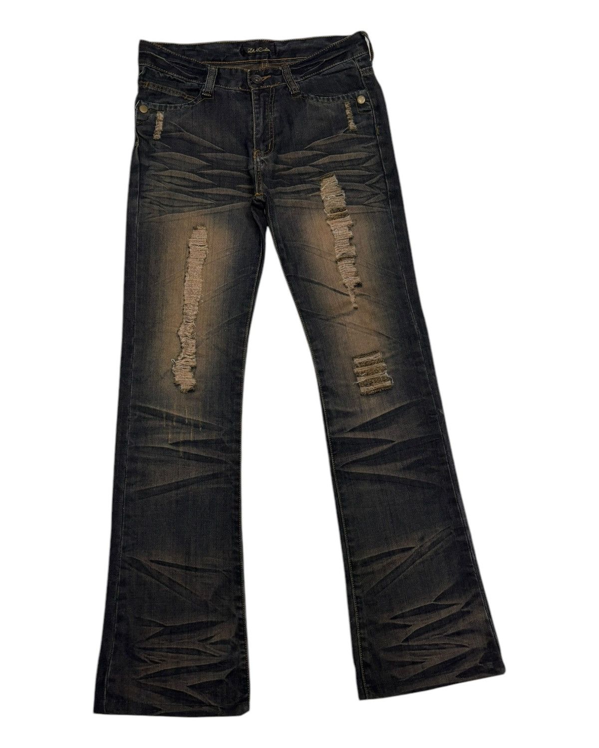 If Six Was Nine × Japanese Brand × Le Grande Bleu (L.G.B.) 🔥FLARE JEANS WHISKER BLACK CROWN CLAW MARK DISTRESS JEAN Size US 32 / EU 48 - 9 Thumbnail