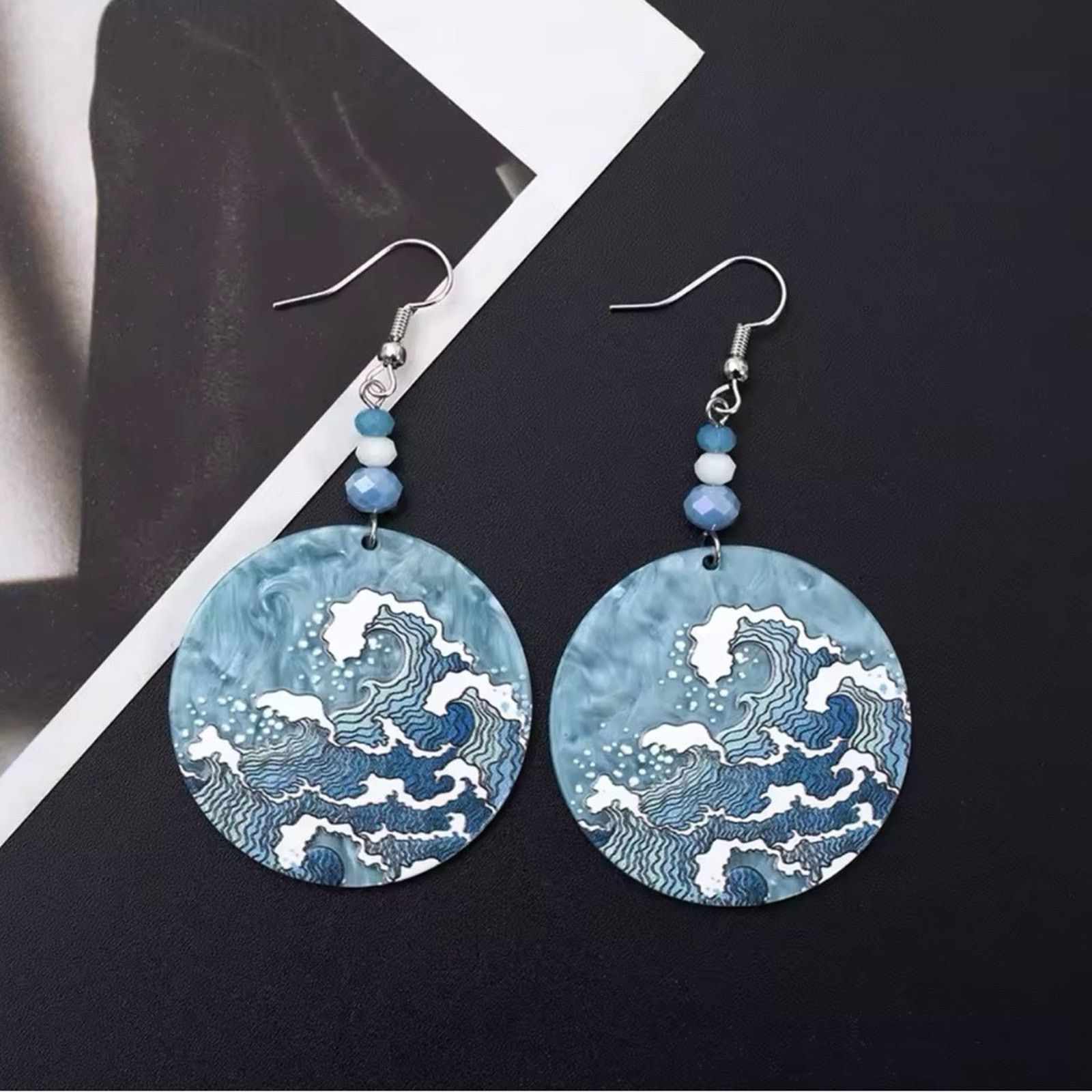 Other Beach Wave Blue Waves Acrylic Earrings For Women Size ONE SIZE - 4 Thumbnail