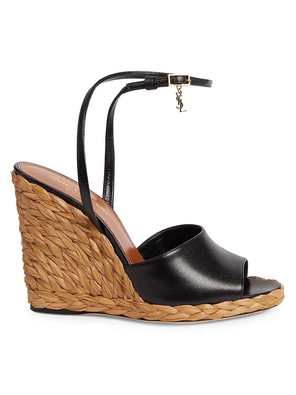 image of Saint Laurent Paris Oc11Z10524 Espadrilles In Smooth Leather In Beige/black Shoes, Women's (Size 6)